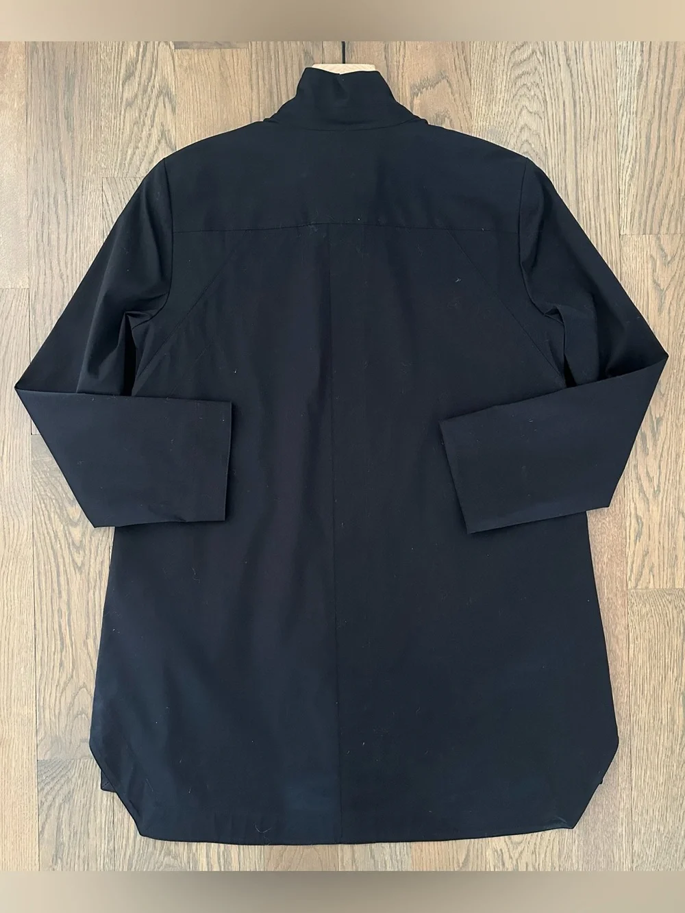 Lafayette 148 New York Cotton Poplin Stand Collar Tunic Foldover Shirt Black S - Picture 7 of 8